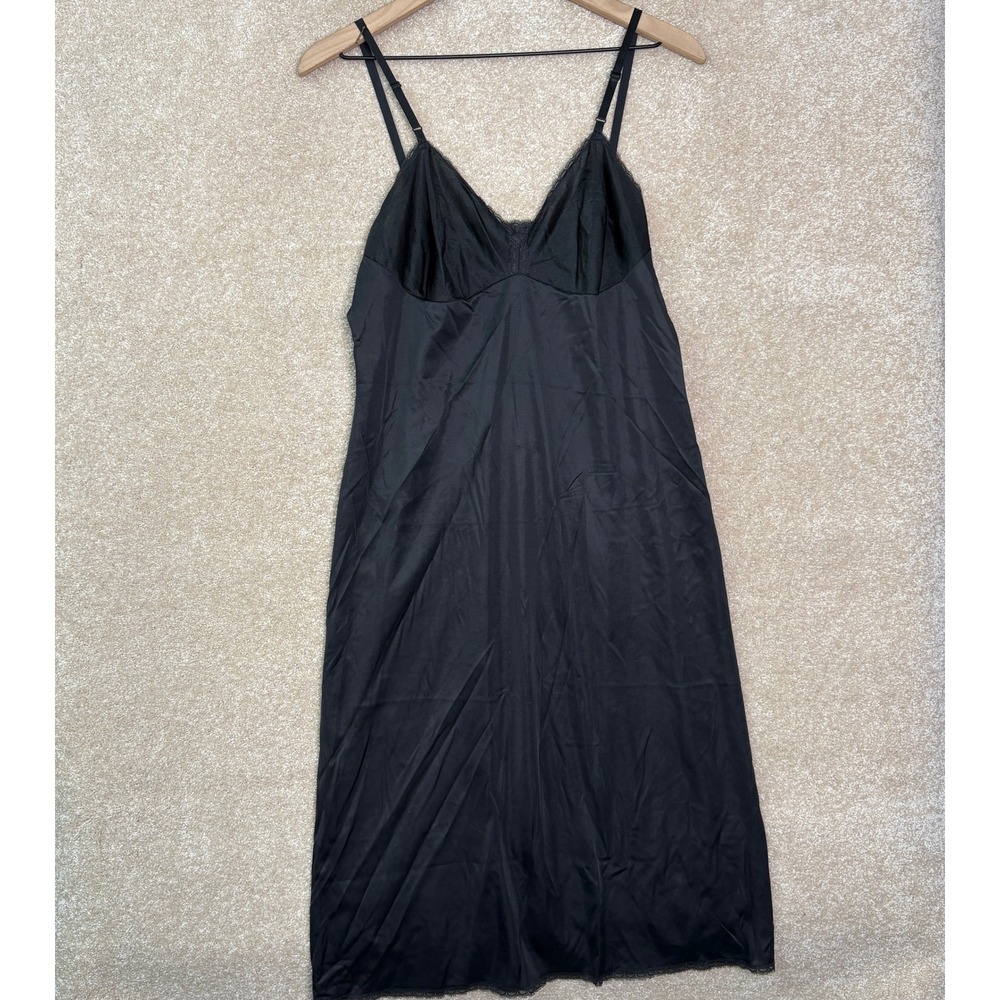 VANITY FAIR Slip Dress Women's Medium Size 38 Black Vintage Lace Trim Nylon USA